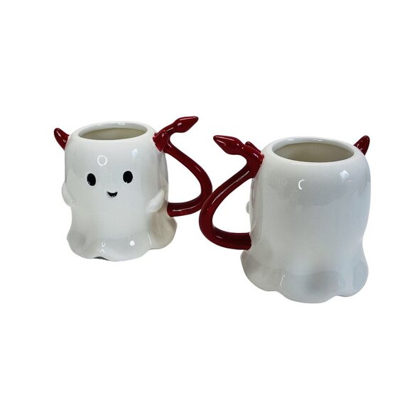 Ghost Red Devil Horns & Tail Ceramic Mugs Set Of 2 By Jack O Lantern Lane - Picture 4 of 5